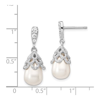 Sterling Silver Freshwater Cultured Pearl & CZ Dangle Earrings – view 5