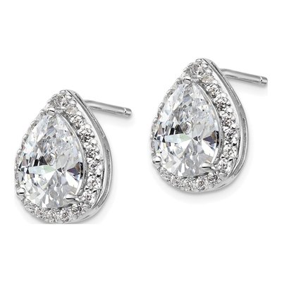 Sterling Silver Pear CZ Teardrop Halo Stud Earrings – view 3