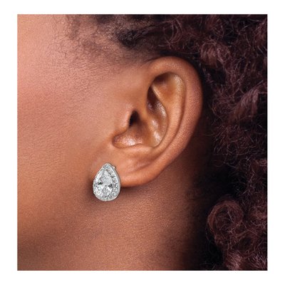 Sterling Silver Pear CZ Teardrop Halo Stud Earrings – view 4