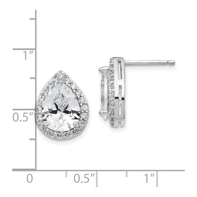 Sterling Silver Pear CZ Teardrop Halo Stud Earrings – view 5