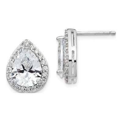Sterling Silver Pear CZ Teardrop Halo Stud Earrings