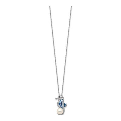 Sterling Silver Freshwater Cultured Pearl & CZ Seahorse Pendant Necklace – view 3