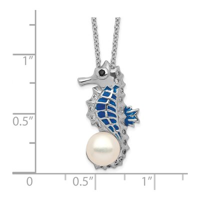 Sterling Silver Freshwater Cultured Pearl & CZ Seahorse Pendant Necklace – view 4