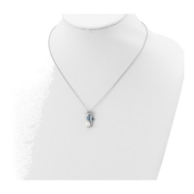 Sterling Silver Freshwater Cultured Pearl & CZ Seahorse Pendant Necklace – view 5