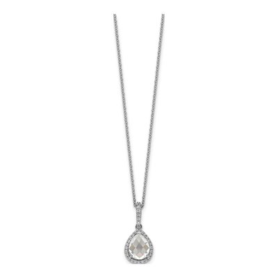 Sterling Silver CZ Halo Teardrop Pendant Necklace – view 3