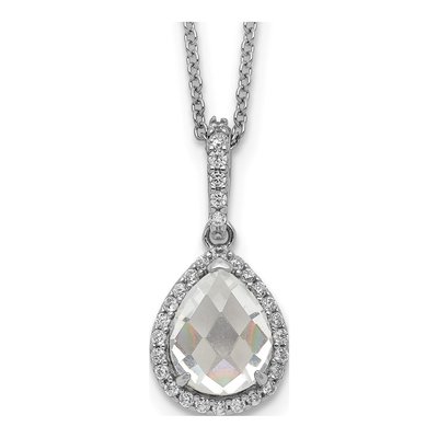 Sterling Silver CZ Halo Teardrop Pendant Necklace