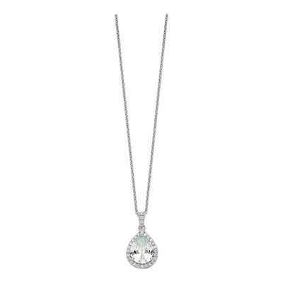 Sterling Silver CZ Teardrop Halo Pendant Necklace – view 3