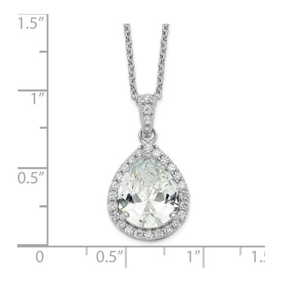 Sterling Silver CZ Teardrop Halo Pendant Necklace – view 4