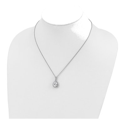 Sterling Silver CZ Teardrop Halo Pendant Necklace – view 5