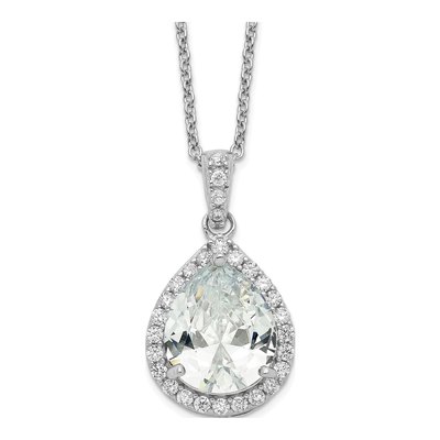 Sterling Silver CZ Teardrop Halo Pendant Necklace