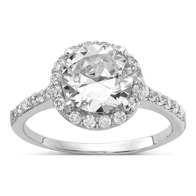 Sterling Silver CZ Halo Engagement Ring