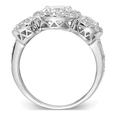 Sterling Silver CZ Three Halo Ring – view 3