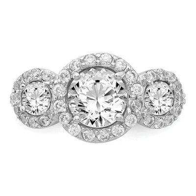 Sterling Silver CZ Three Halo Ring – view 6
