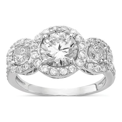 Sterling Silver CZ Three Halo Ring