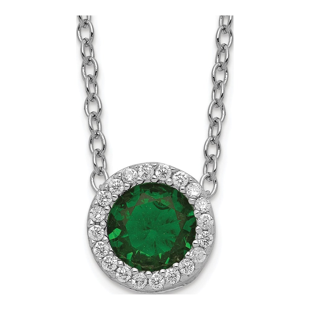 Cheryl M Sterling Silver Green Glass CZ Halo Necklace