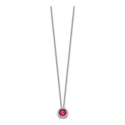 Sterling Silver Lab-Created Ruby & CZ Halo Pendant Necklace – view 3