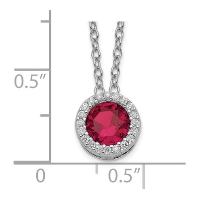 Sterling Silver Lab-Created Ruby & CZ Halo Pendant Necklace – view 4