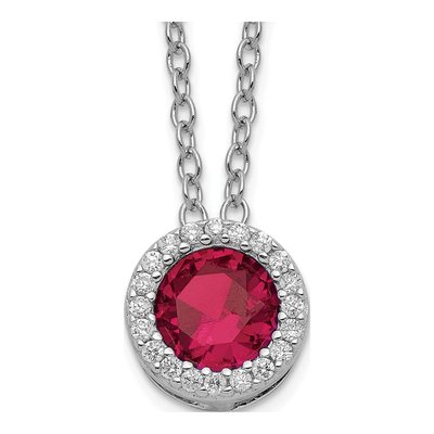 Sterling Silver Lab-Created Ruby & CZ Halo Pendant Necklace