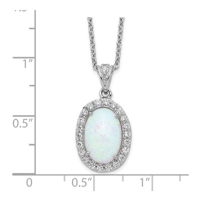 Sterling Silver Lab-Created Opal & CZ Halo Pendant Necklace – view 4