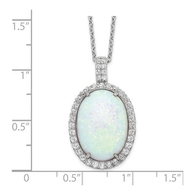 Sterling Silver Lab-Created Opal & CZ Halo Pendant Necklace – view 3