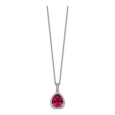 Sterling Silver Lab-Created Ruby & CZ Teardrop Pendant Necklace – view 3