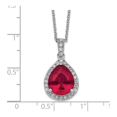 Sterling Silver Lab-Created Ruby & CZ Teardrop Pendant Necklace – view 4