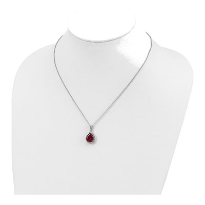 Sterling Silver Lab-Created Ruby & CZ Teardrop Pendant Necklace – view 5