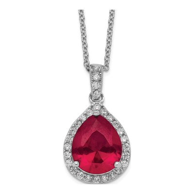 Sterling Silver Lab-Created Ruby & CZ Teardrop Pendant Necklace