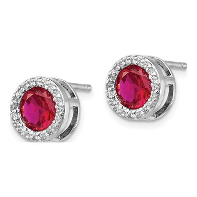 Sterling Silver 6.5mm Round Lab-Created Ruby & CZ Halo Stud Earrings – view 3