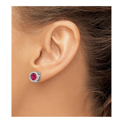 Sterling Silver 6.5mm Round Lab-Created Ruby & CZ Halo Stud Earrings – view 4