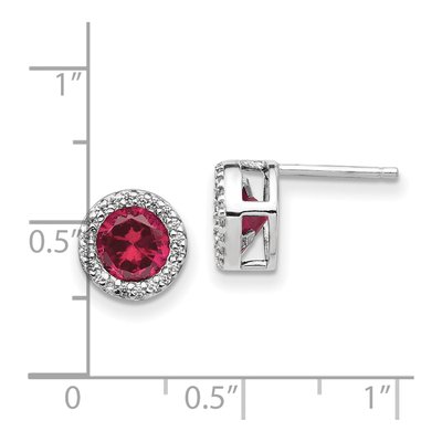 Sterling Silver 6.5mm Round Lab-Created Ruby & CZ Halo Stud Earrings – view 5