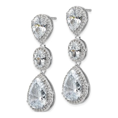 Sterling Silver CZ Teardrop Halo Dangle Earrings – view 3