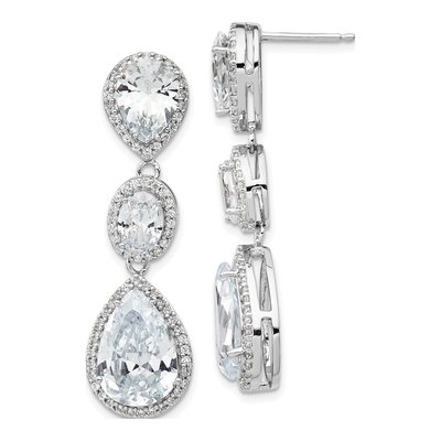 Sterling Silver CZ Teardrop Halo Dangle Earrings