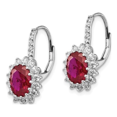 Sterling Silver Lab-Created Ruby & CZ Halo Leverback Earrings – view 3