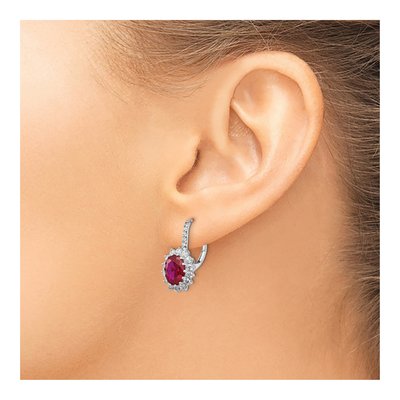 Sterling Silver Lab-Created Ruby & CZ Halo Leverback Earrings – view 4