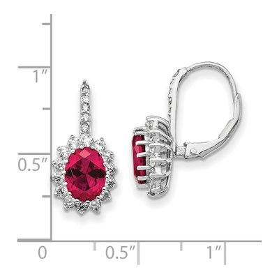 Sterling Silver Lab-Created Ruby & CZ Halo Leverback Earrings – view 5