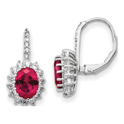 Sterling Silver Lab-Created Ruby & CZ Halo Leverback Earrings