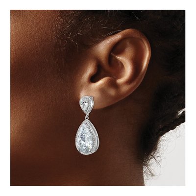 Sterling Silver CZ Pear Dangle Earrings – view 4