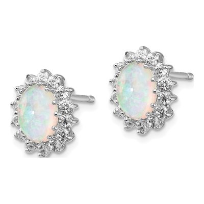 Sterling Silver 2mm Round Opal & CZ Halo Stud Earrings – view 2