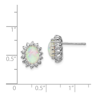 Sterling Silver 2mm Round Opal & CZ Halo Stud Earrings – view 4