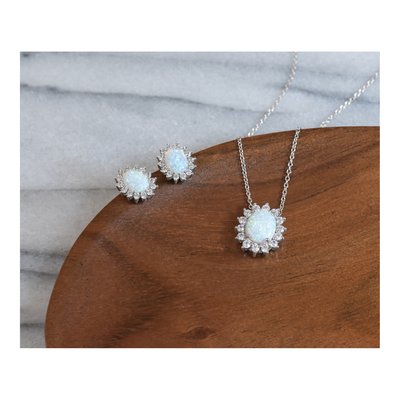 Sterling Silver 2mm Round Opal & CZ Halo Stud Earrings – view 5