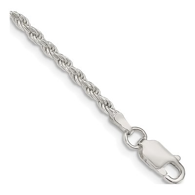 Sterling Silver 2.25mm Diamond-Cut Rope Chain Bracelet