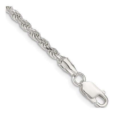 Sterling Silver 2.75mm Diamond-Cut Rope Chain Bracelet