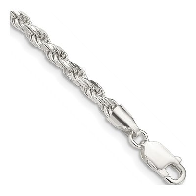 Sterling Silver 3.2mm Diamond-Cut Rope Chain Bracelet