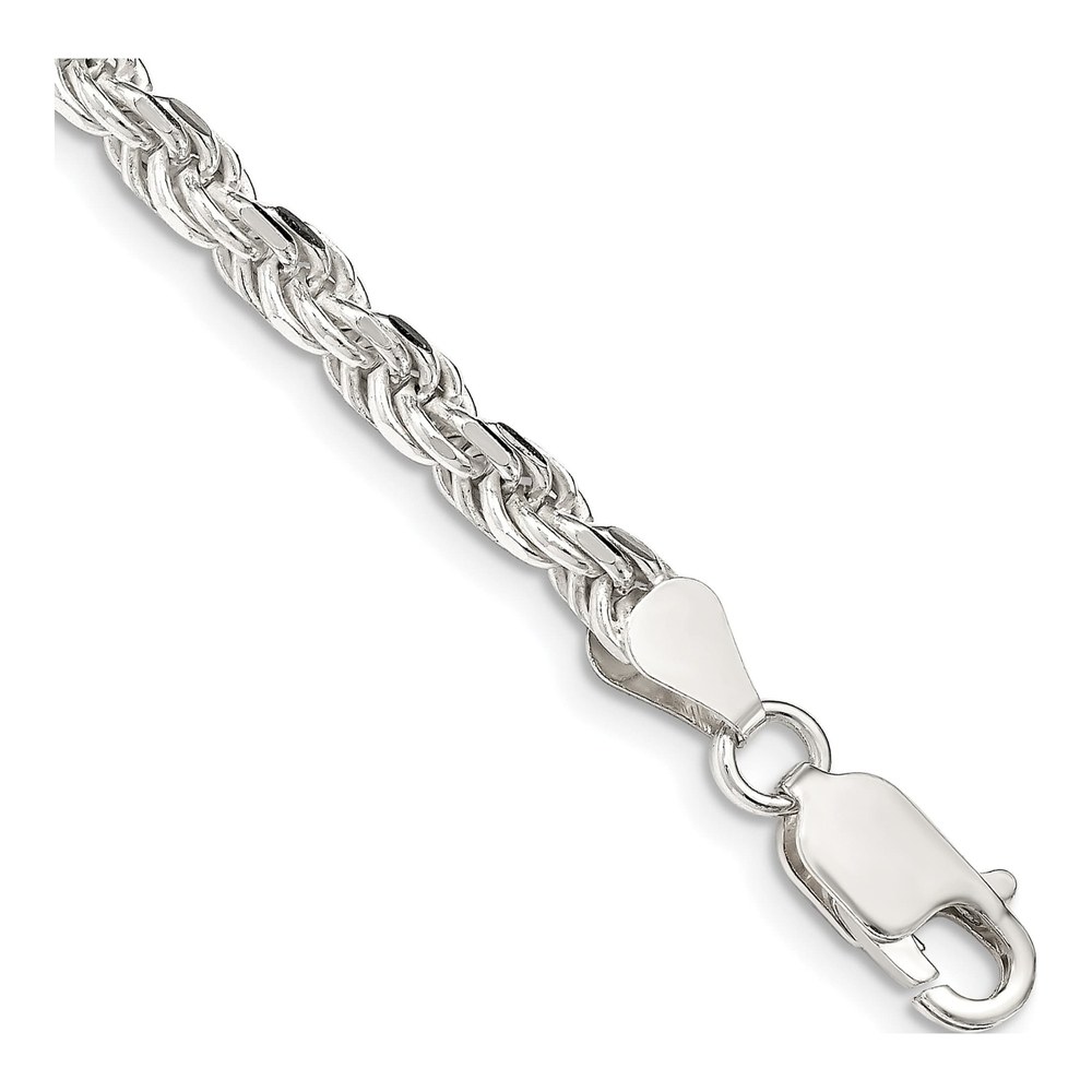 Sterling Silver 4.25mm Diamond-Cut Rope Chain Bracelet