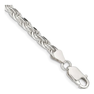 Sterling Silver 4.25mm Diamond-Cut Rope Chain Bracelet