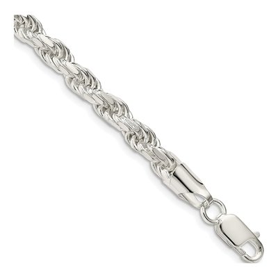 Sterling Silver 5.75mm Diamond-Cut Rope Chain Bracelet
