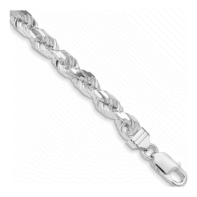 Sterling Silver 6.5mm Diamond-Cut Rope Chain Bracelet
