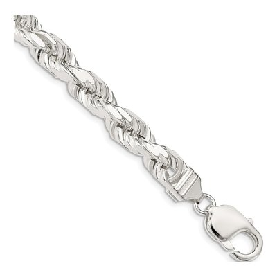 Sterling Silver 7.8mm Diamond-Cut Rope Chain Bracelet