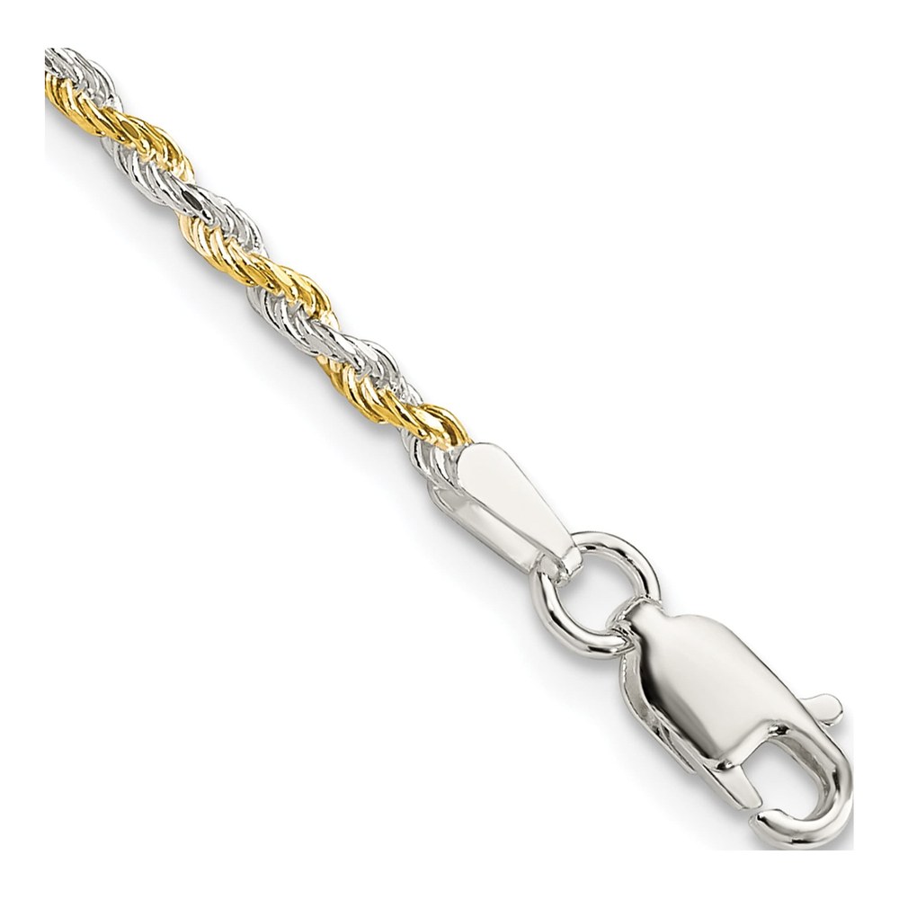 Sterling Silver 1.85mm Diamond-Cut Rope Chain Bracelet